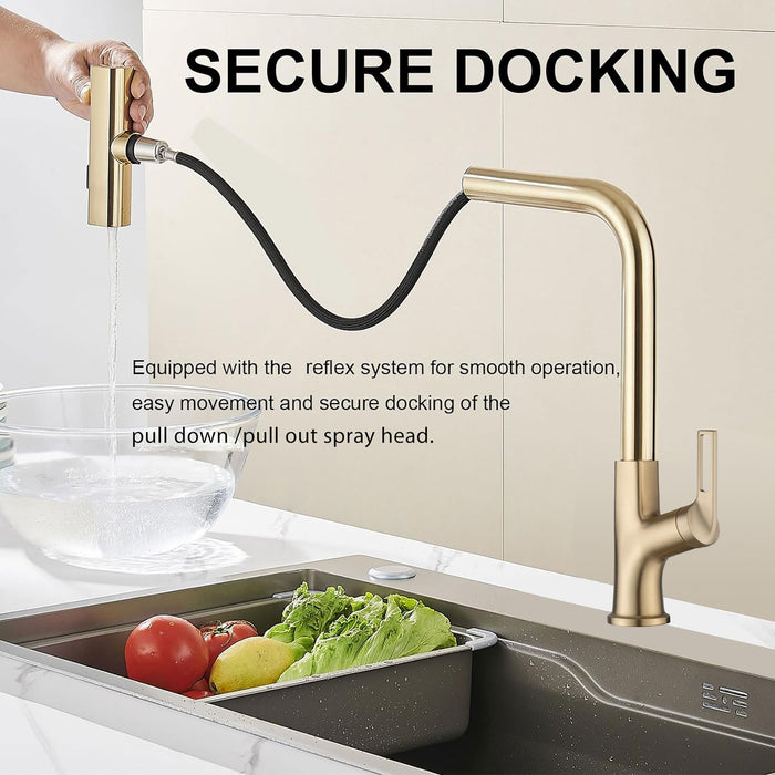 Kitchen Waterfall Faucet With Pull Down Sprayer, Single Handle, 360 Degree Rotating