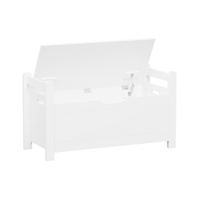 Kids Toy Box Chest Storage Cabinet With Cushion Seat Bench Flip Top Lid Safety Hinge - White