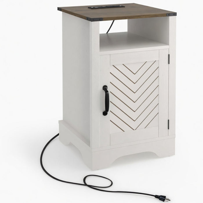 Farmhouse Nightstand With Charging Station & Storage