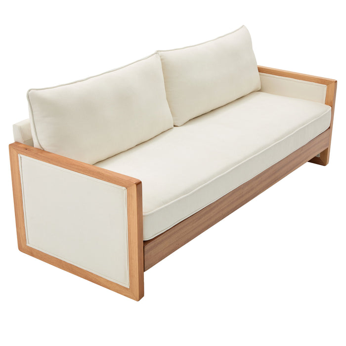 Modern 3 Seater Sofa With Wood Armrests