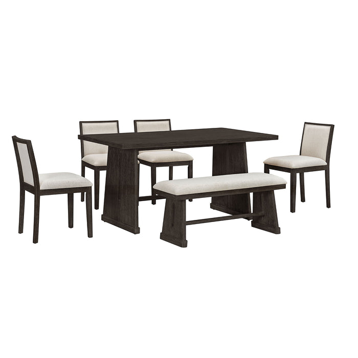 Dining Set With Rectangular Table, 4 Upholstered Chairs & 1 Padded Bench