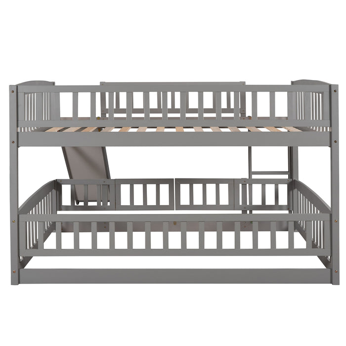 Low Bunk Bed With Slide, Fence And Ladder