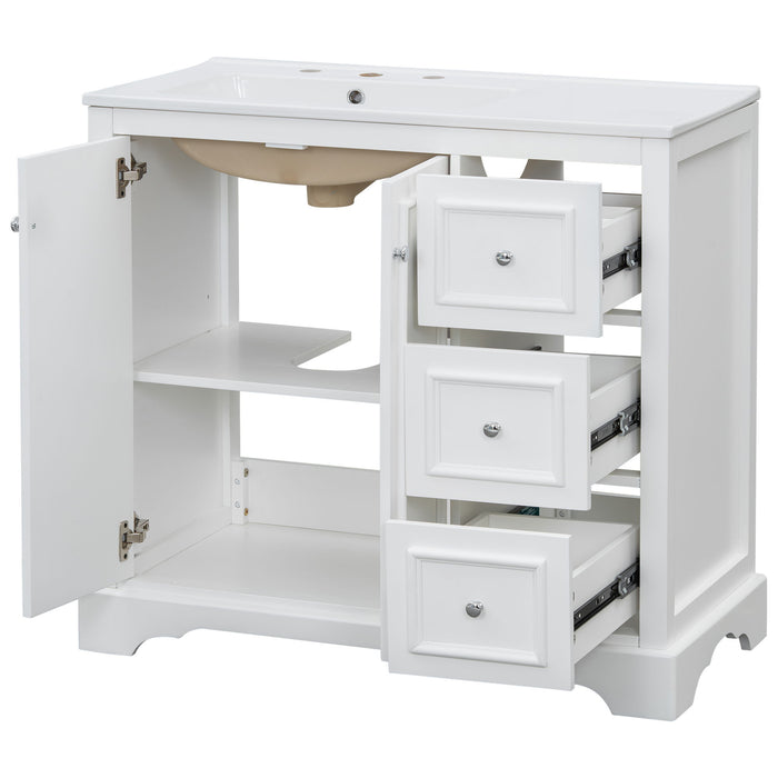Bathroom Vanity With Sink, Soft-Close Doors, Adjustable U-Shelf, 3 Drawers