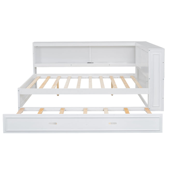 Daybed With Storage Shelves, LED, USB, And Trundle