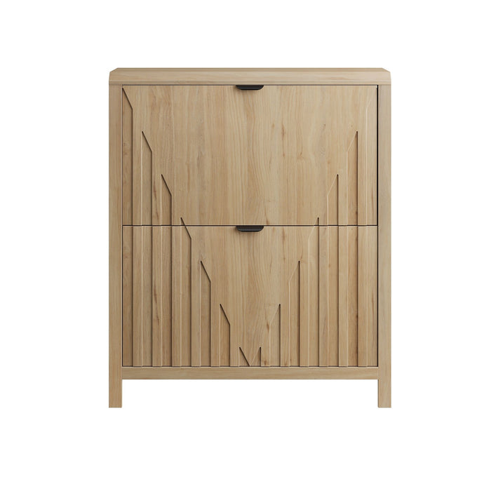Entryway Shoe Cabinet With Vertical Carved Panels - Oak