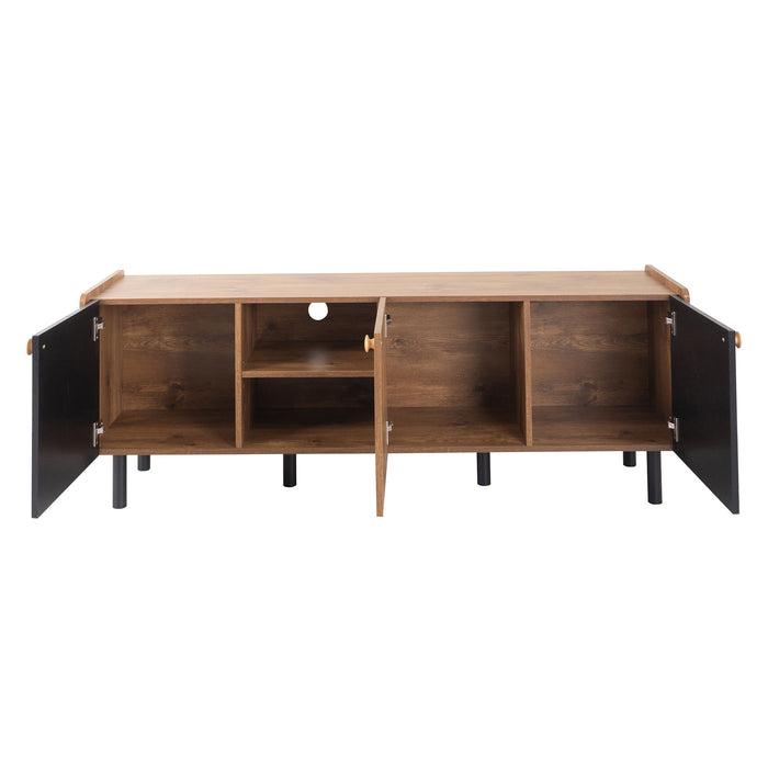 Mid Century TV Stand & 3 Cabinets, Media Console Table For Tvs Up To 70'', Entertainment Center With Storage For Living Room - Black / Brown