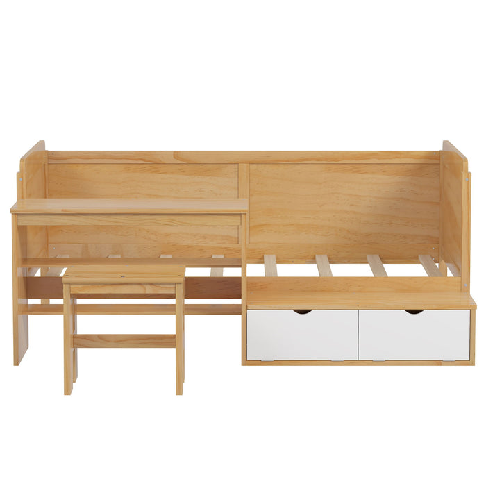 Daybed With Storage Shelves And Lockers, Multi Functional Bed With Study Desk And Matching Stool