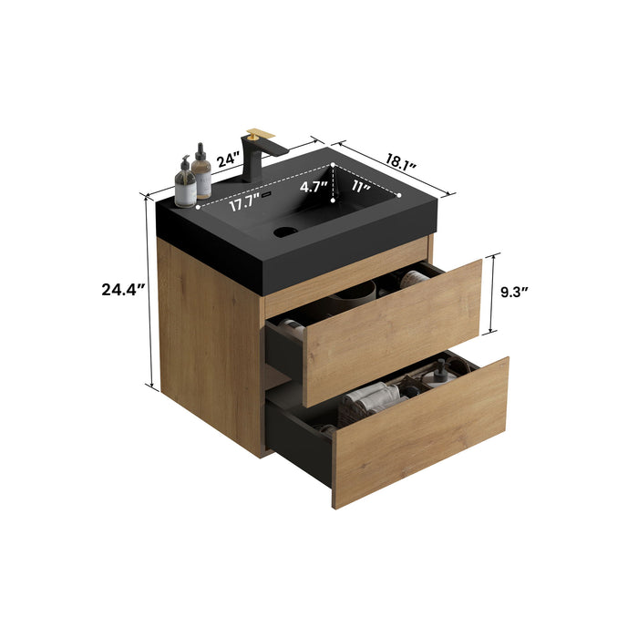 Alice - Natural Oak Bathroom Vanity With Sink, Large Storage Wall Mounted Floating Bathroom Vanity For Modern Bathroom, One-Piece Sink Basin Without Drain