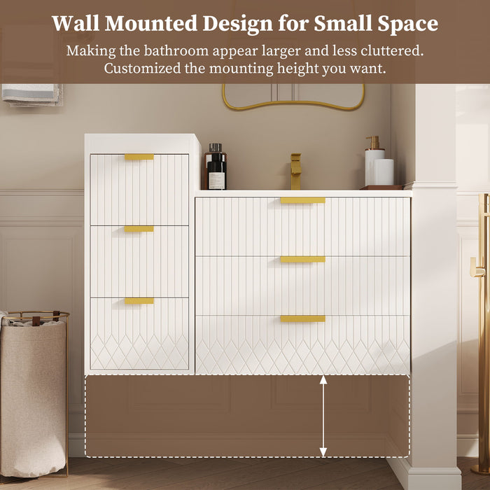 Wall Mounted Floating Cabinet With Side Cabinet Combo, Rectangular Ceramic Sink Vanity