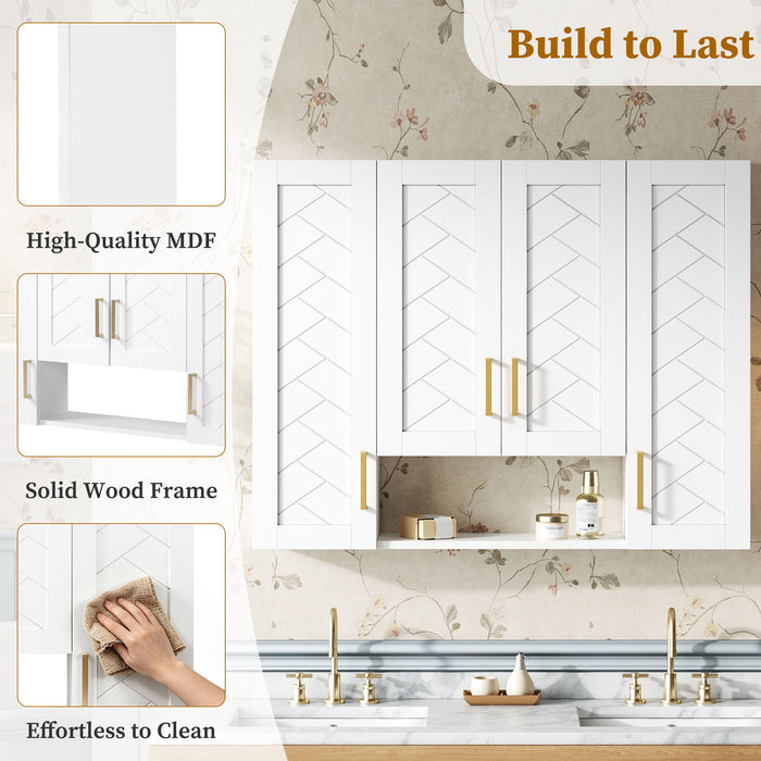 Wall Mounted Medicine Cabinet With 5 Adjustable Shelves, Exquisite Carving - White