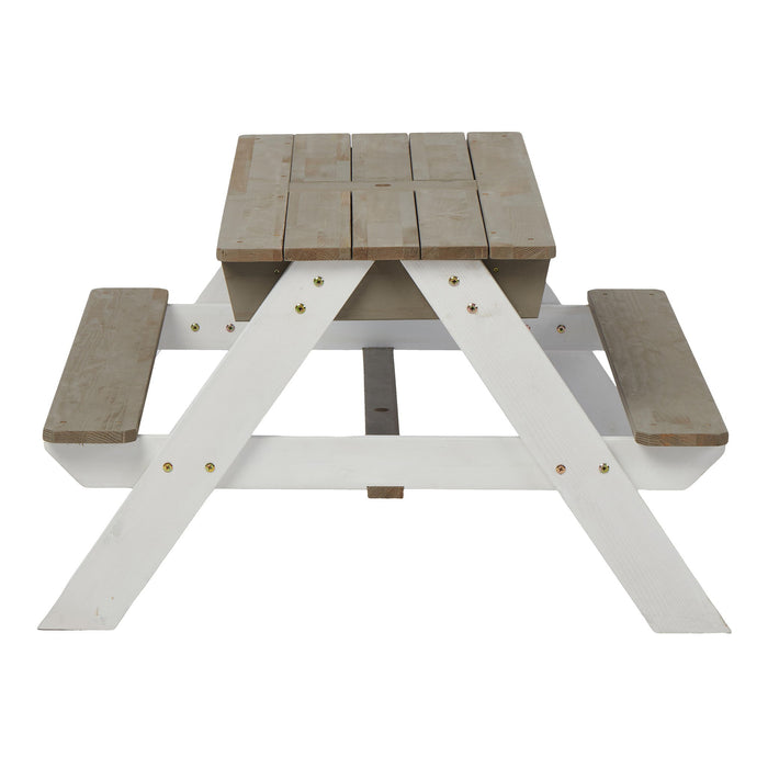 Wooden Kids Picnic Table, Sand And Water Table With Umbrella, Activity Table For Outdoor Backyard Patio Play - White / Gray