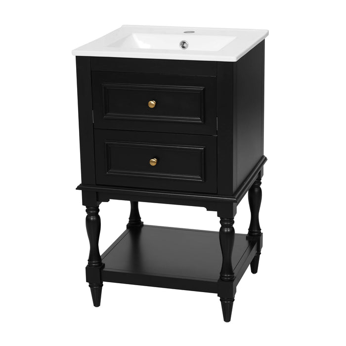 Retro Design Bathroom Vanity With Sink, 2 Drawer Storage Cabinet