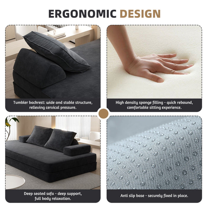 Multifunctional Convertible Sofa Bed With 2 Tumbler Backrests And 2 Pillows, Deep Seat Couch