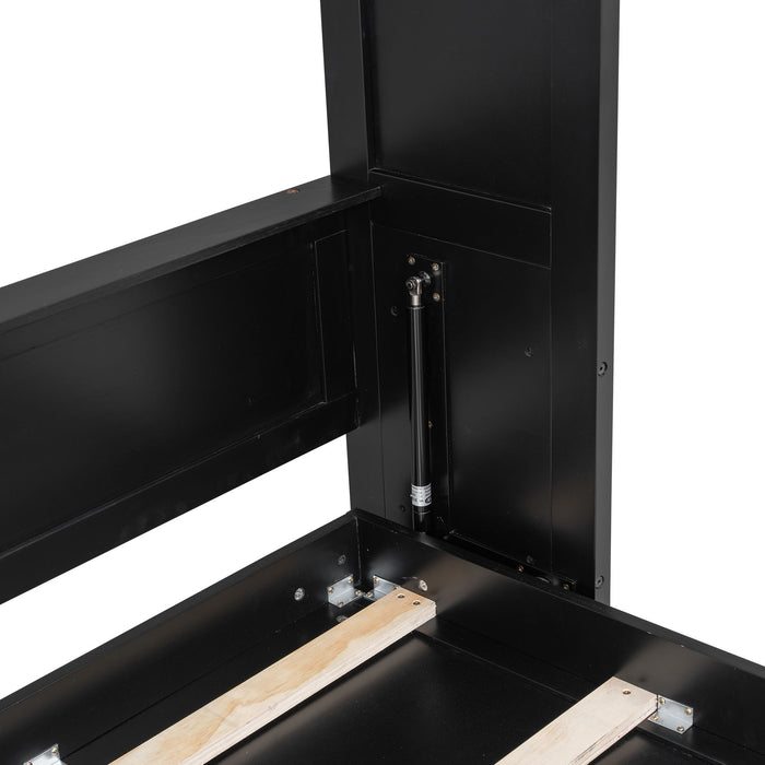 Full Size Murphy Bed With Storage Cabinets - Black