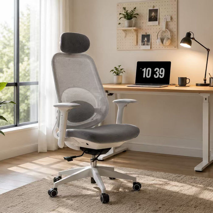 High Back Swivel Desk Chair With Height Adjustable Backrest, 3 Tilt Lock & Rotatable Headrest - Milk White