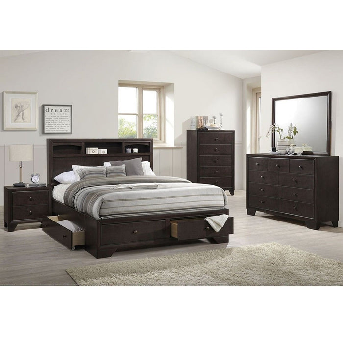 Queen Size Bed With Storage Drawers And Headboard - Brown Mix