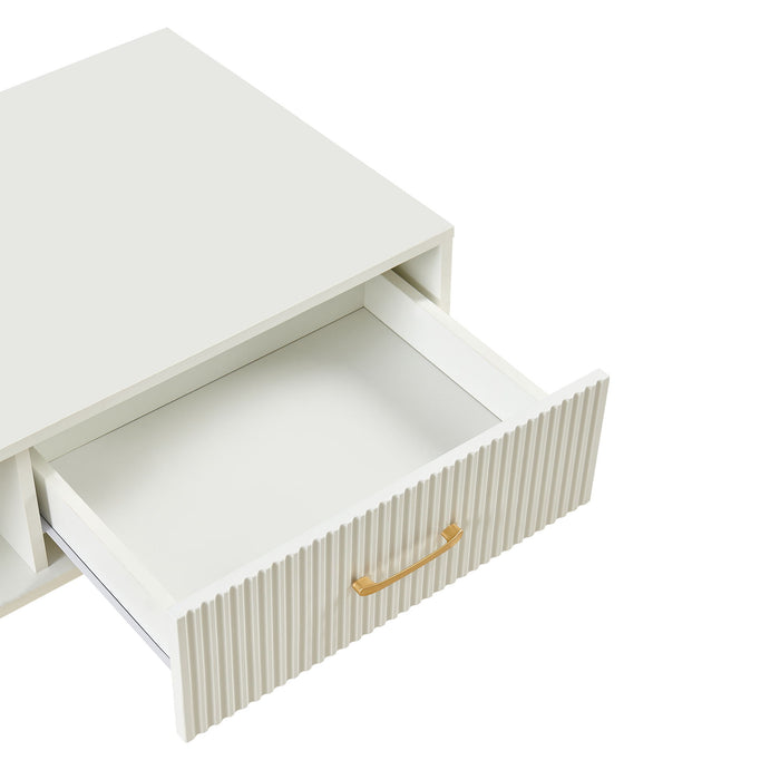 Modern Rectangle Coffee Table With Legs, Sliding Drawer For Storage - White