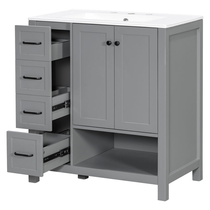 Bathroom Vanity With Sink Top, Bathroom Vanity Cabinet With 2 Doors And 2 Drawers, Open Shelf