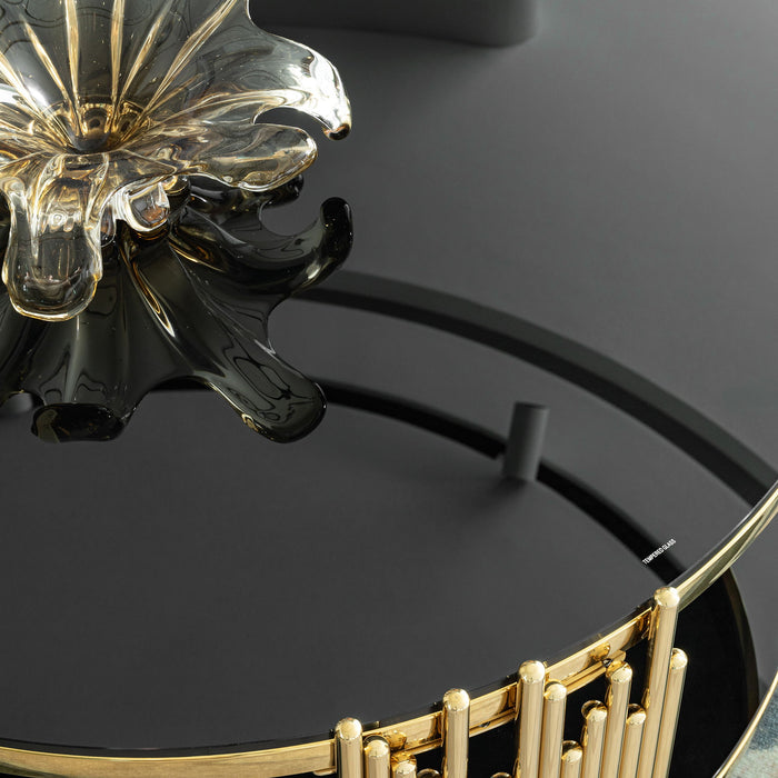 Elegant Round Table With Double Layer Tempered Glass Top And Stainless Steel Frame For Living Room