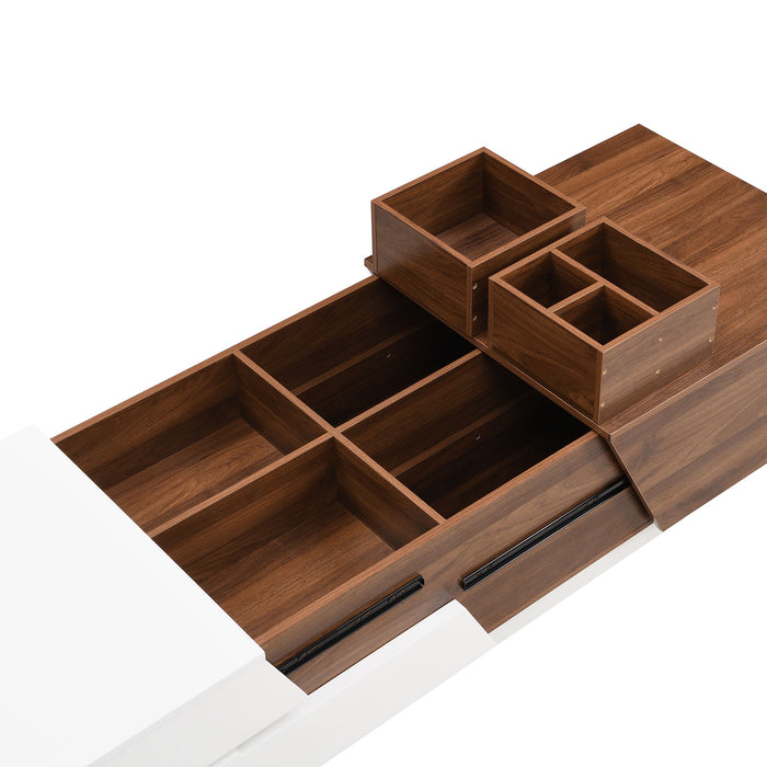 Extendable Sliding Top Coffee Table With Storage, Rectangle Shape - White / Walnut