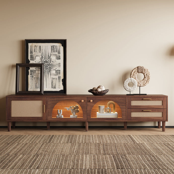 TV Stand For TVs Up To 90", Media Console With App Controlled LED Lights, 2 Drawers & Door Storage - Dark Brown