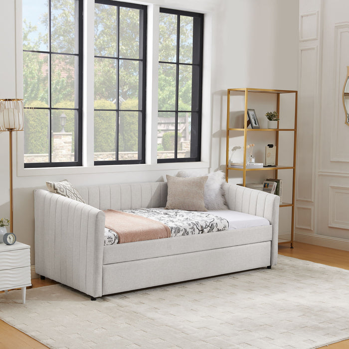 Upholstered Daybed With Trundle With Vertical Stripes