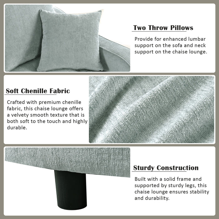 Modern Chaise Lounge Upholstered Sofa Couch With Tufted Seat And Detachable Pillows For Living Room