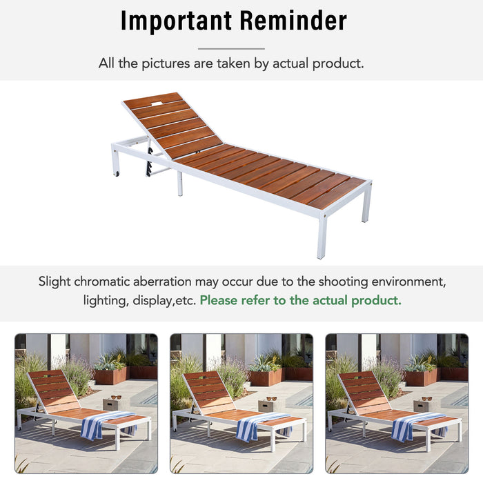 Outdoor Chaise Pool Lounge Chairs With Adjustable Backrest - Brown / White