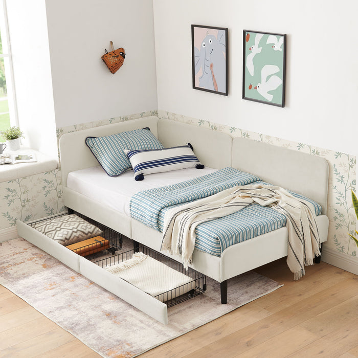 Upholstered Platform Bed Frame With 2 Storage Drawers And Adjustable Sofa Bed