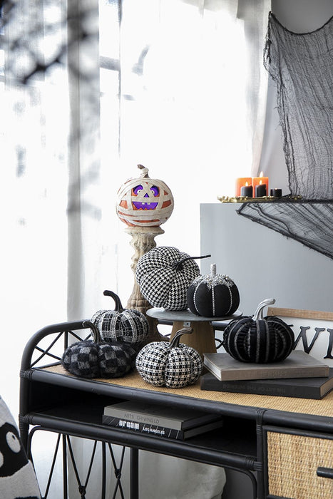 Stripe Pumpkin Decor, For Holiday Halloween Decoration - Black / White