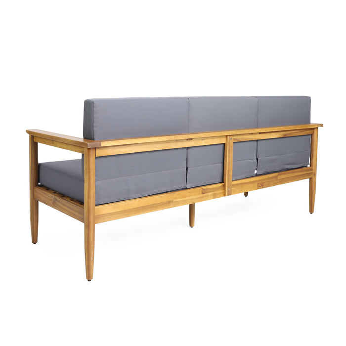 Outdoor 3 Seater Sofa With Cushion And Teak Acacia Wood - Dark Gray