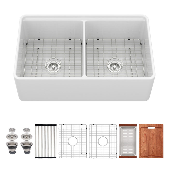 Double Bowl Sink Workstation - White