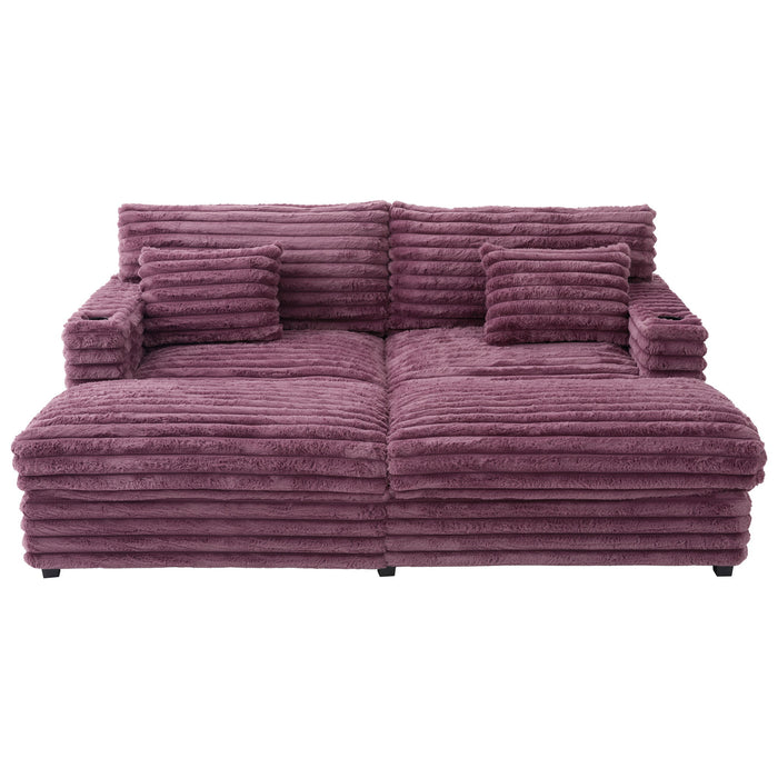 Oversized Double Chaise Lounge Sofa With USB Ports And Cup Holders