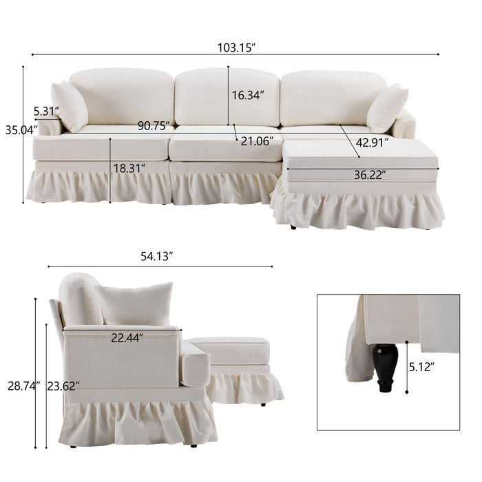 Cloud Sofa With Removable Ruffled Skirt With Ottoman And Flared Arms