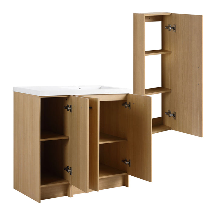 Freestanding Bathroom Vanity Set With Tall Linen Cabinet, 3 Door Storage Cabinet, Single Sink