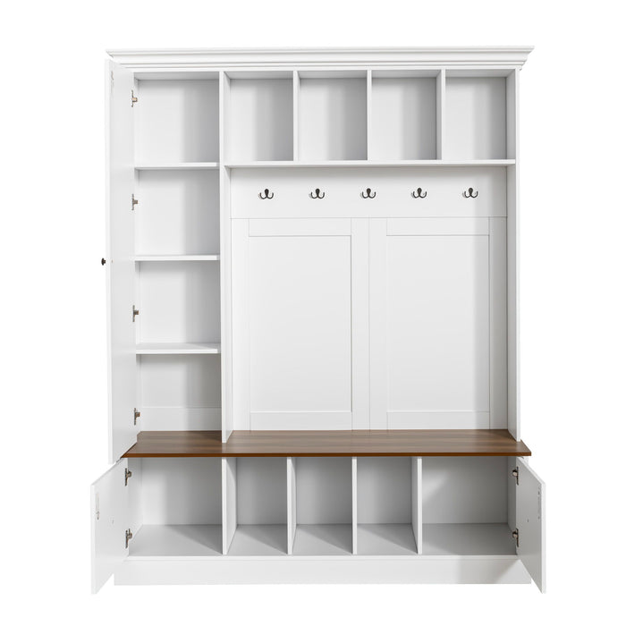 Hall Tree With Shoe Storage Bench, Entryway Coat Rack With 5 Hooks