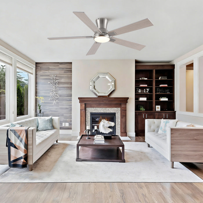 Low Profile Flush Mount Intergrated LED Ceiling Fan With Light And Reversible Quiet Motor