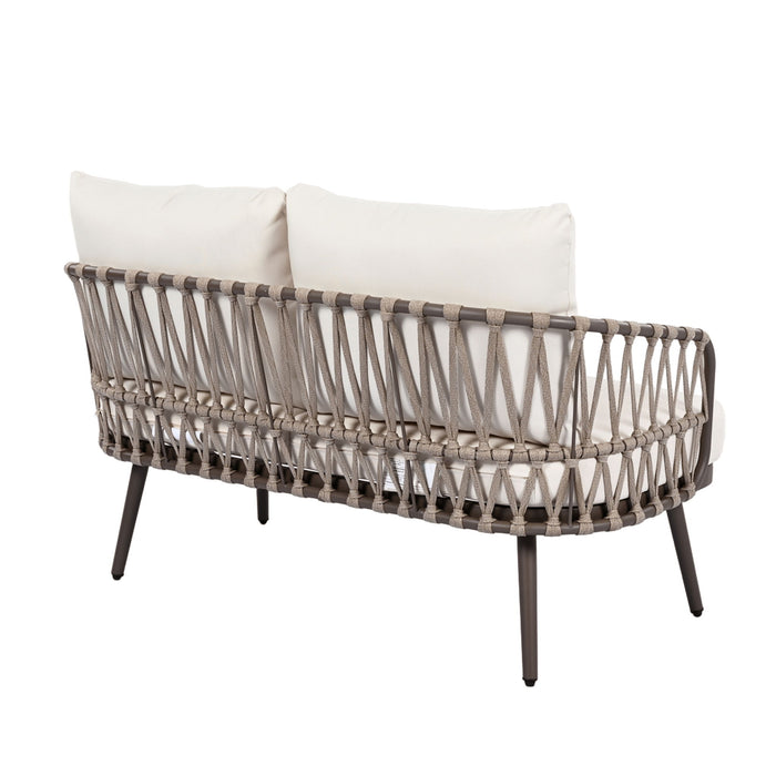 4 Piece Outdoor Patio Furniture Set, Metal Chairs With Woven Rope U Shaped Backrest