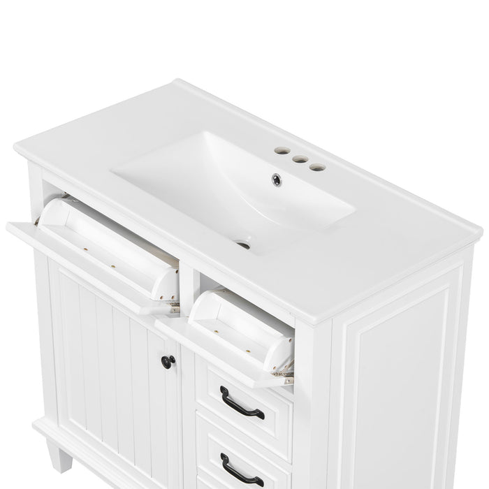 Modern Bathroom Vanity With Sink Top, Flip Drawers, Adjustable Shelf