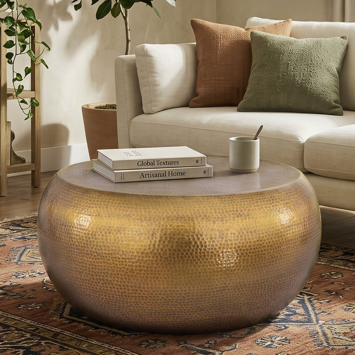 2 Piece Coffee And End Table Set, Oval Design - Gold