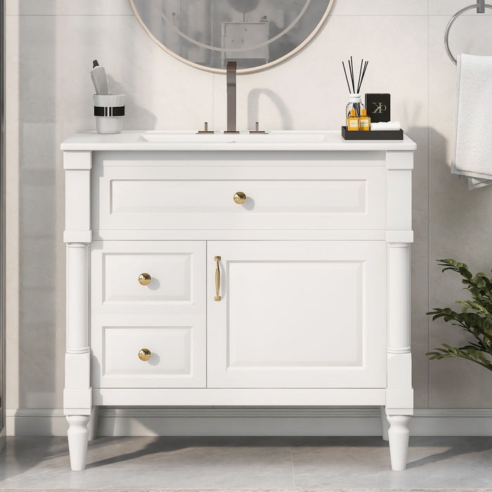 Freestanding Bathroom Vanity With Sink, Adjustable Shelf, Flip Drawer