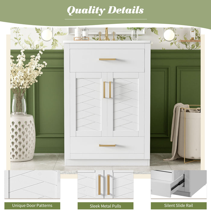 Modern Bathroom Vanity With Integrated Ceramic Sink, 2 Door Cabinet With Tip-Out Drawer