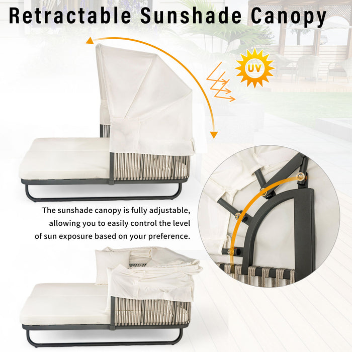 Outdoor Patio Rattan Daybed With Detachable Pillows