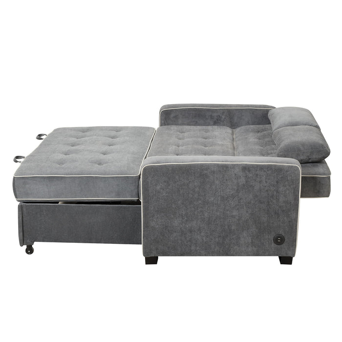 Upholstered Sleeper Bed Sofa With Dual USB Charging, Adjustable Backrest