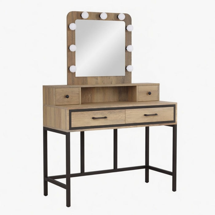 Vanity Desk With 3 Color Lighted Mirror And 4 Drawers