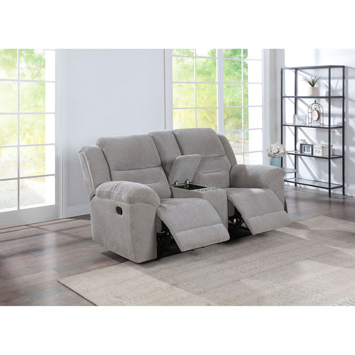 Sebring - Upholstered Manual Reclining Loveseat With Center Storage Console - Gray