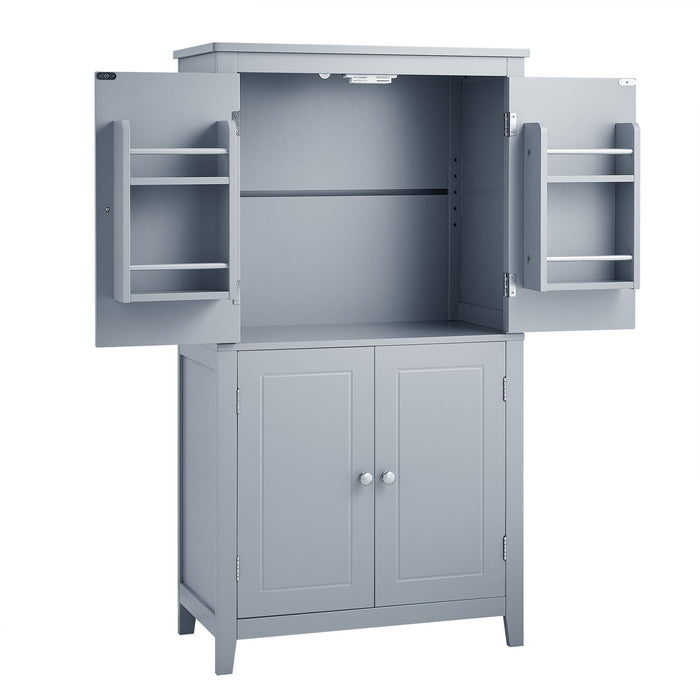 Elegant Bathroom Floor Storage Cabinet With 4 Doors, Adjustable Shelves