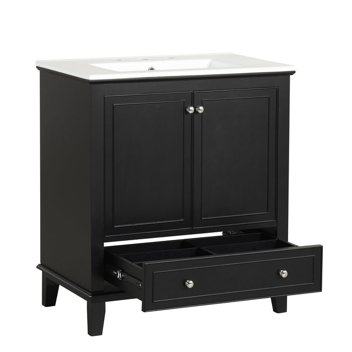 30" Bathroom Vanity With Sink Combo, Multi Functional Bathroom Cabinet With Doors And Drawer - Black