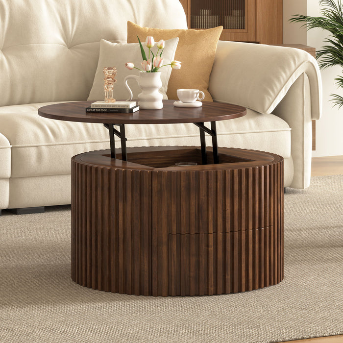 Round Lift Top Coffee Table With Hidden Storage For Living Room