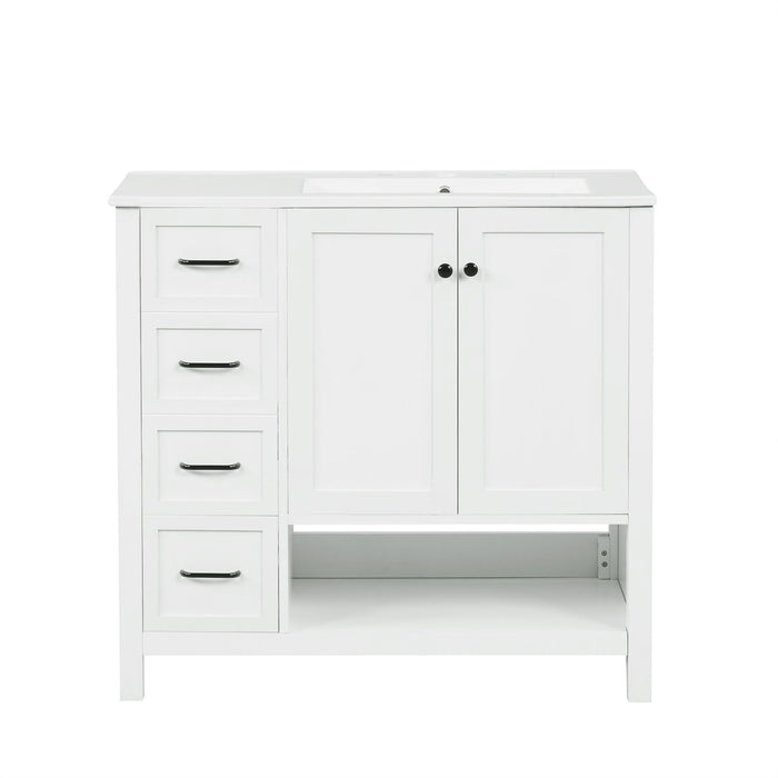 Bathroom Vanity With Sink Top, Bathroom Vanity Cabinet With 2 Doors And 2 Drawers, Open Shelf
